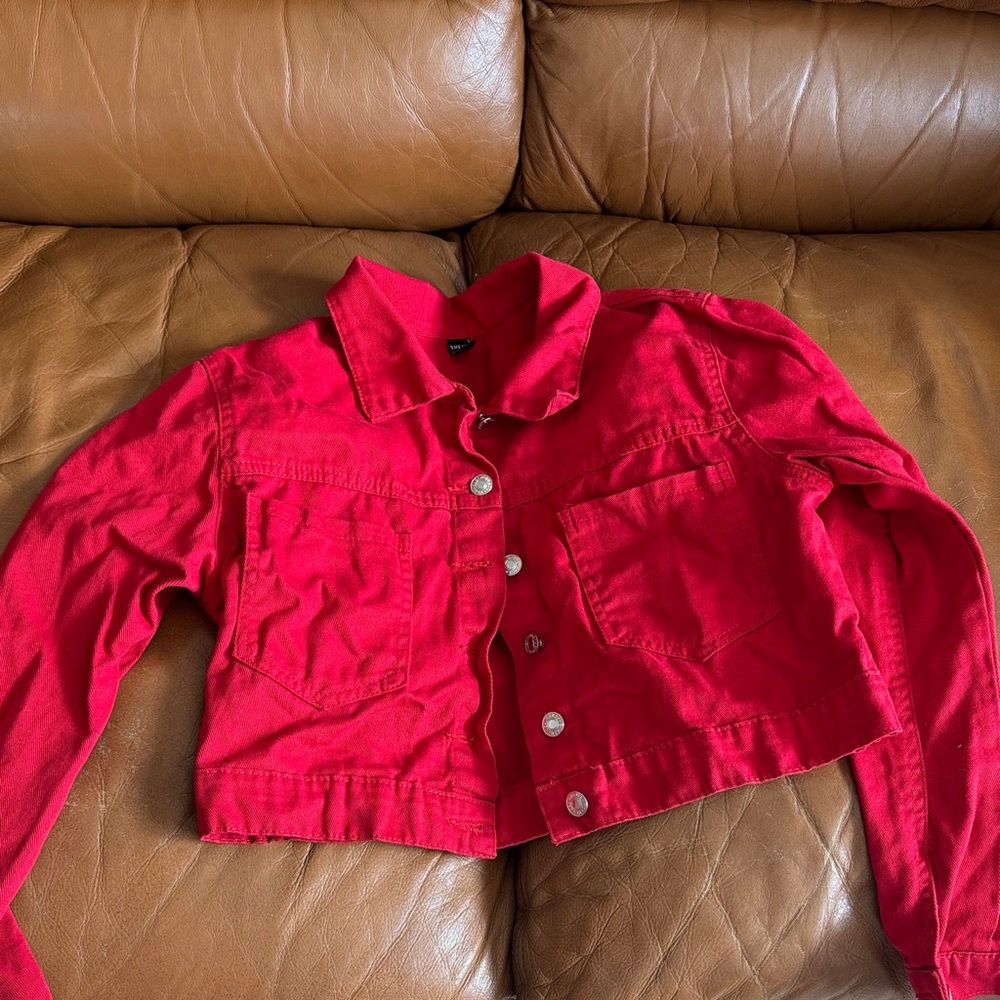 SHEIN Red Cropped Denim Jacket - Picture 1 of 1